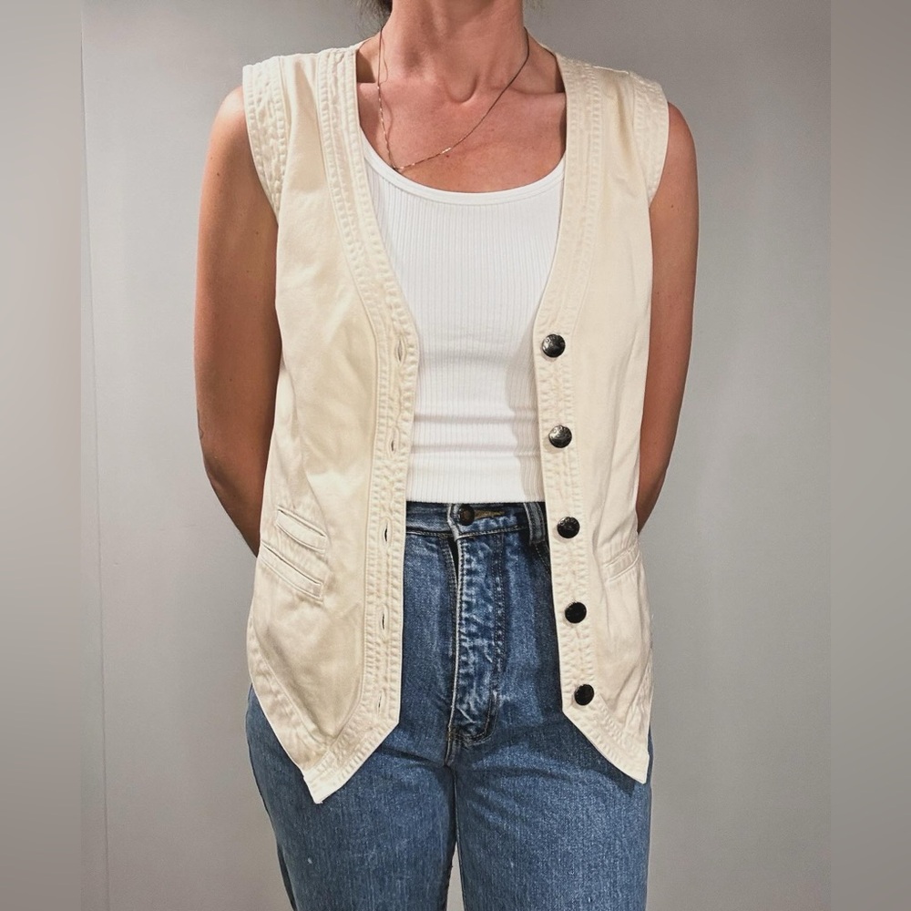 Vintage canvas/100% cotton button up vest in bone size xsmall